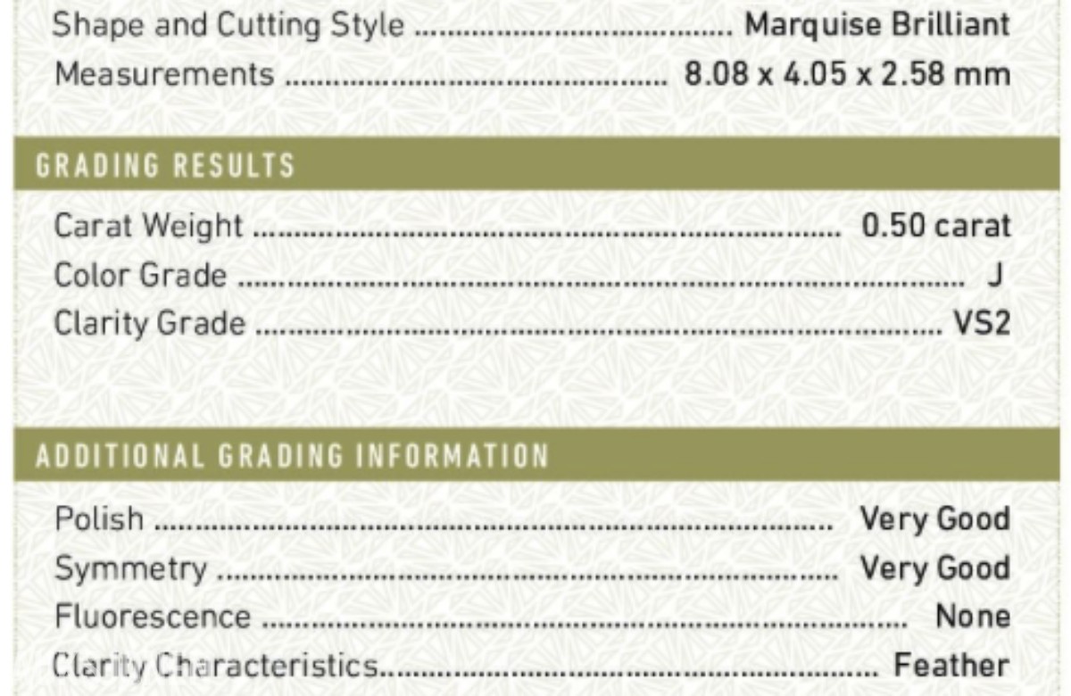 (GIA) 0.50CT HØYKVALITETS MARQUISESLIPT NATURLIG DIAMANT. J/VS2.